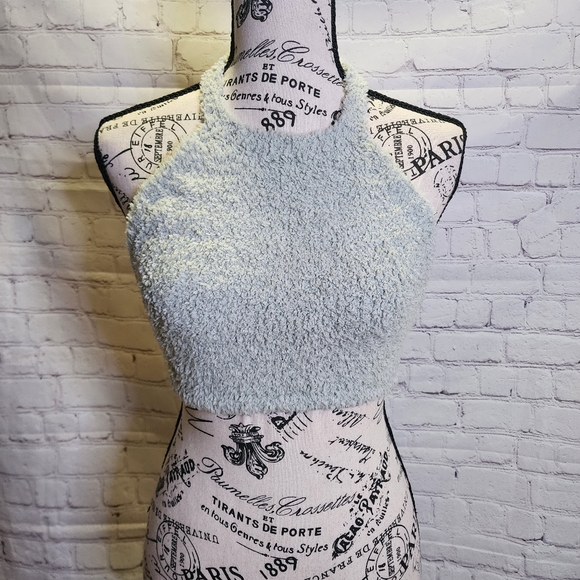 Skims Cozy Knit Halter Bra Top Womens S/M Aqua Green Lounge & Sleepwear - Picture 2 of 11